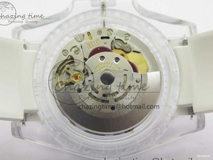 KZF Best Transparent on Phantomlab Rubber Edition VR3135 Dial Blue Light Strap White Submariner 0219